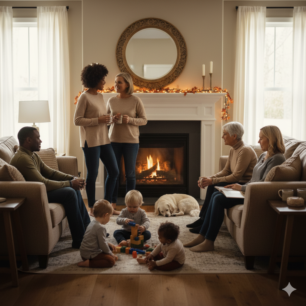 Family participating in Thanksgiving activities